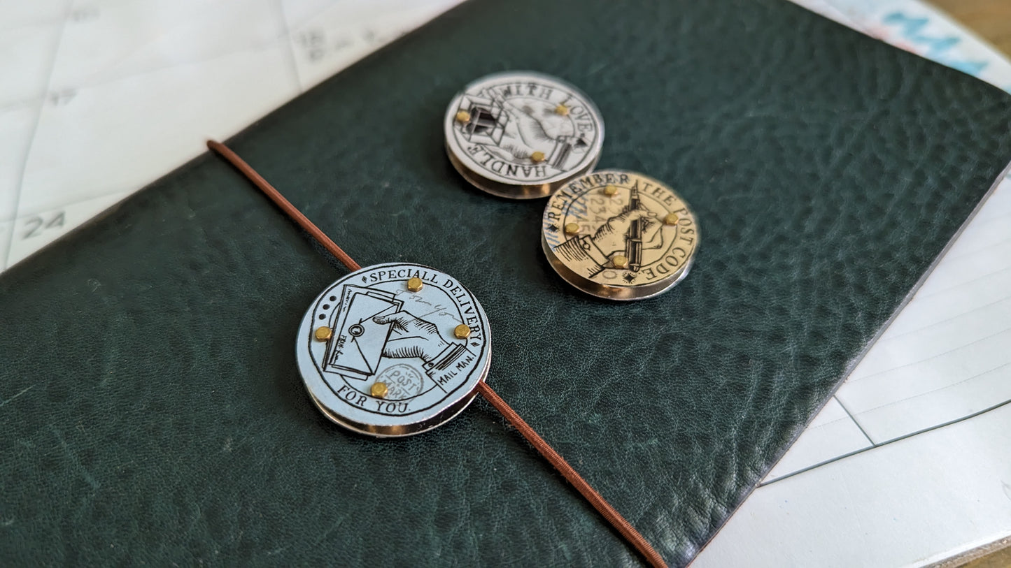 Pack of 3 Riveted Tin Postal Themed Sliders/Components/charms/pendants