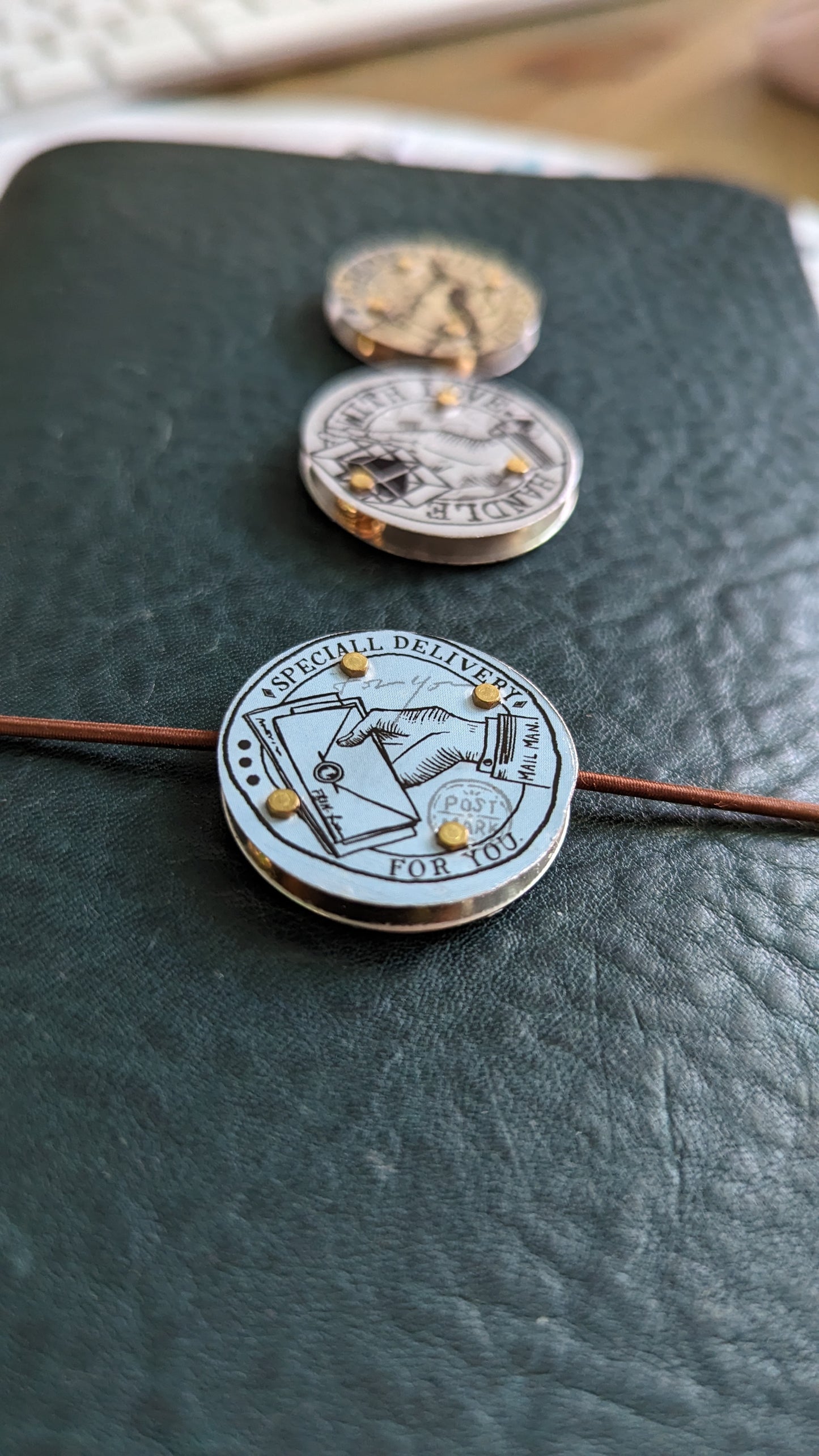 Pack of 3 Riveted Tin Postal Themed Sliders/Components/charms/pendants