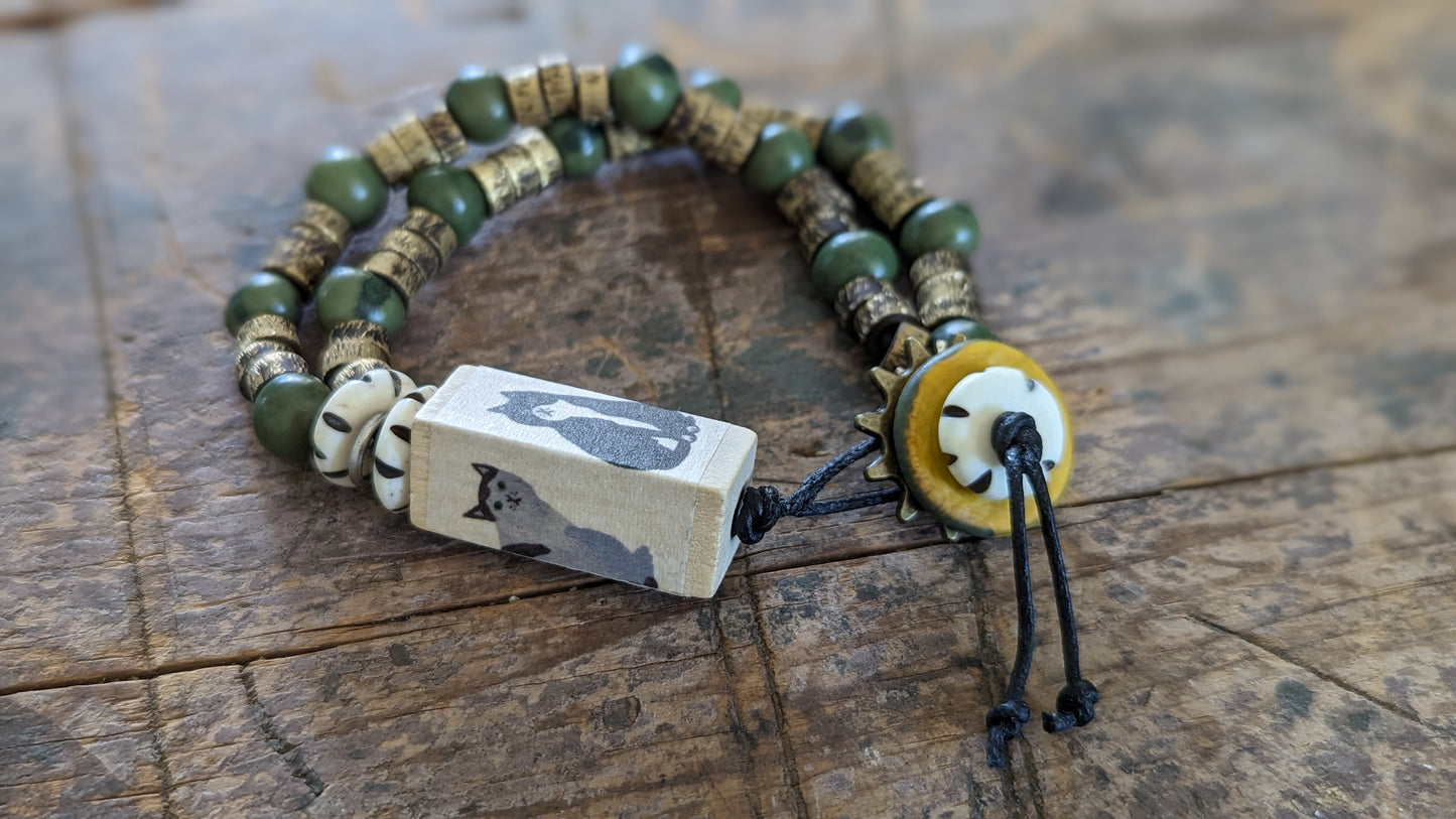 Beaded Bracelet with Cats Focal