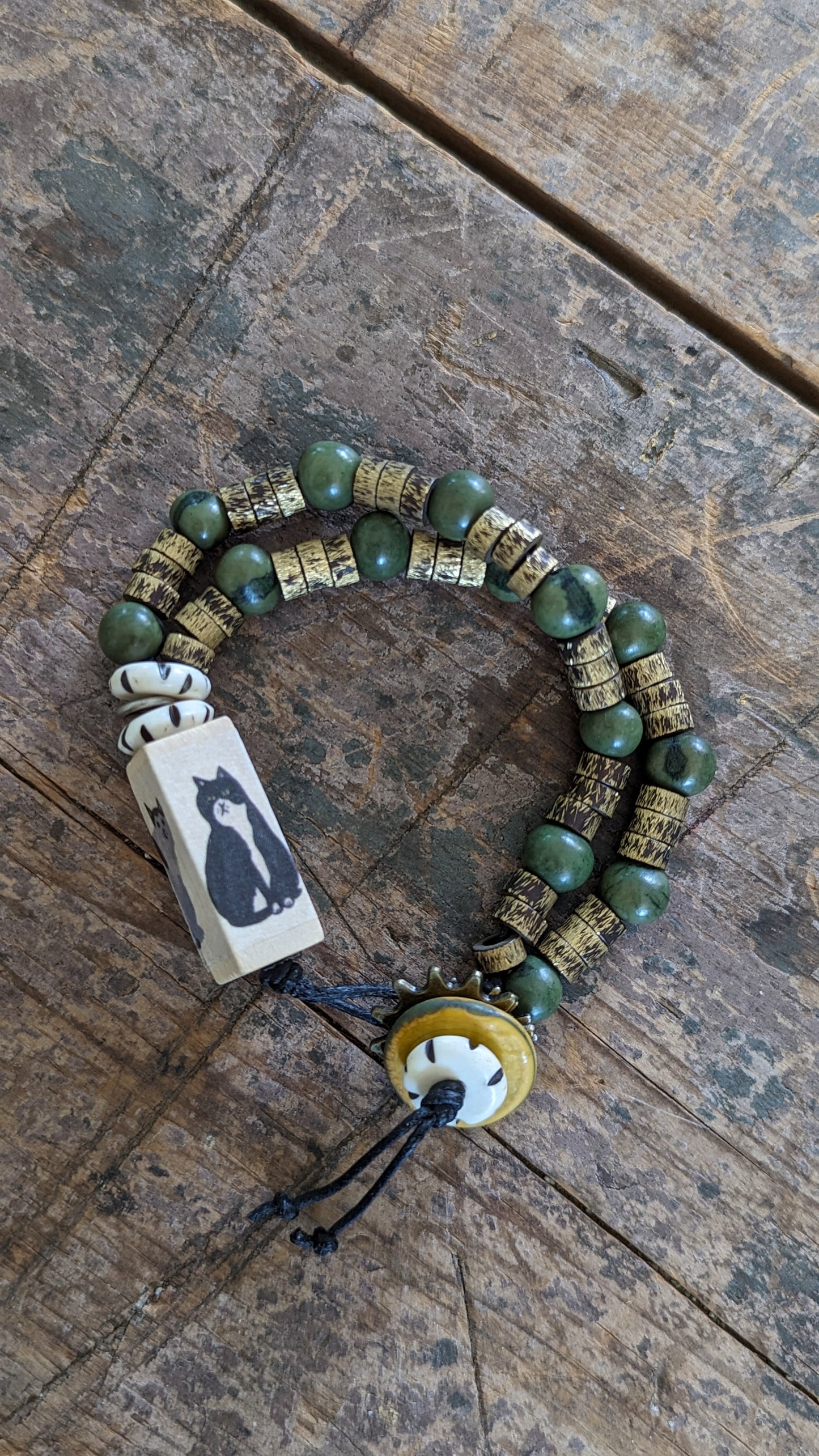 Beaded Bracelet with Cats Focal