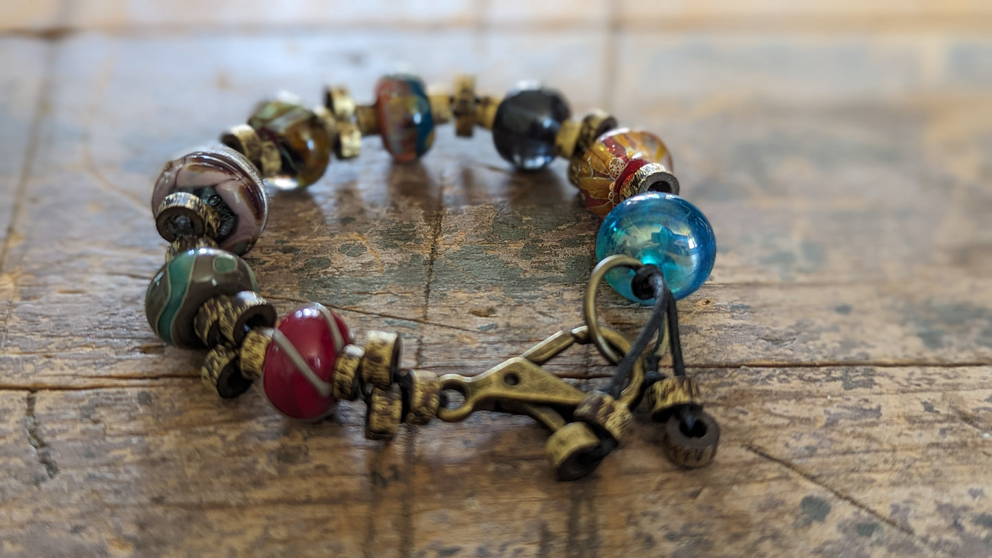 Lampwork Glass and Brass Beaded Bracelet