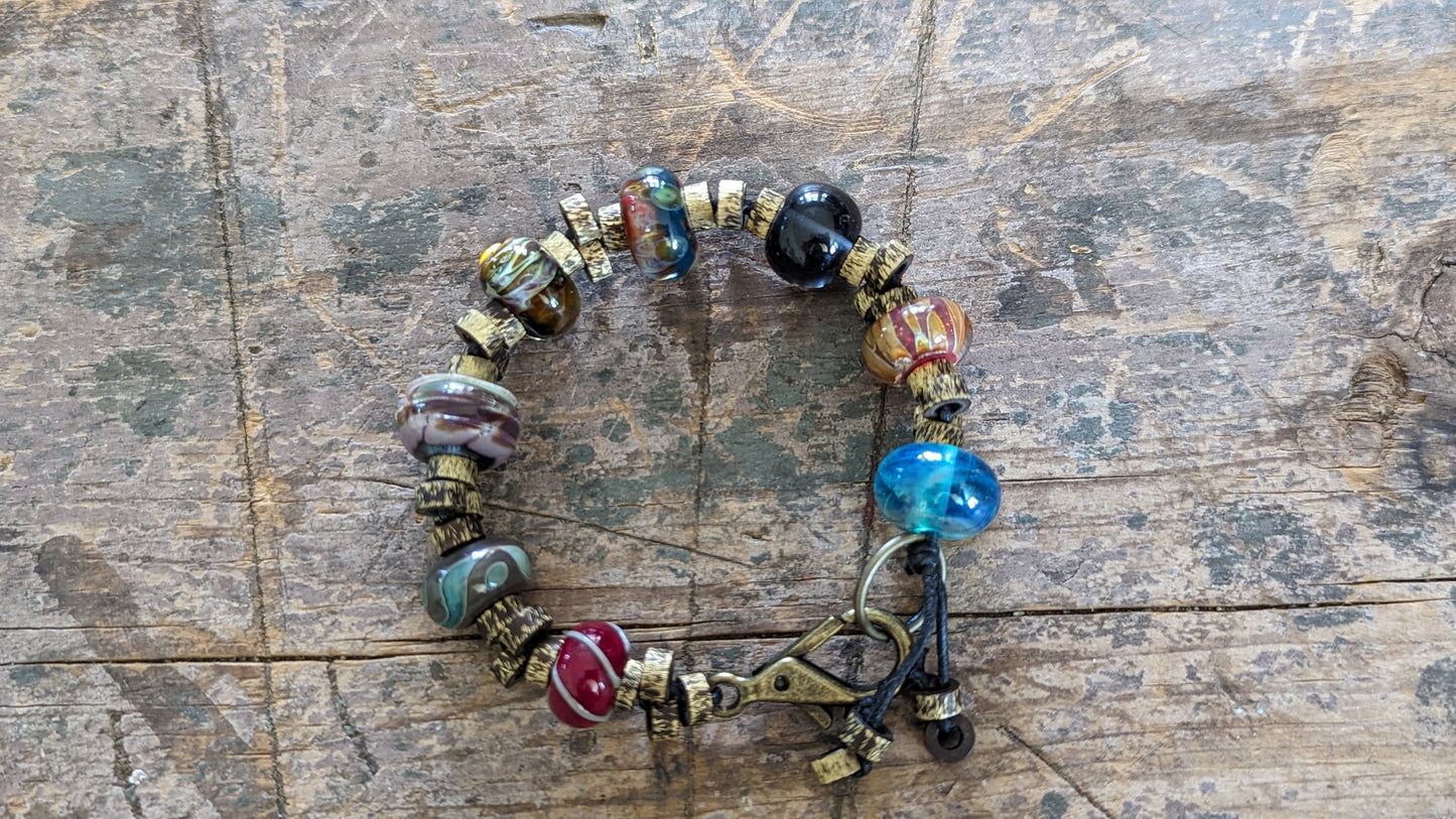 Lampwork Glass and Brass Beaded Bracelet