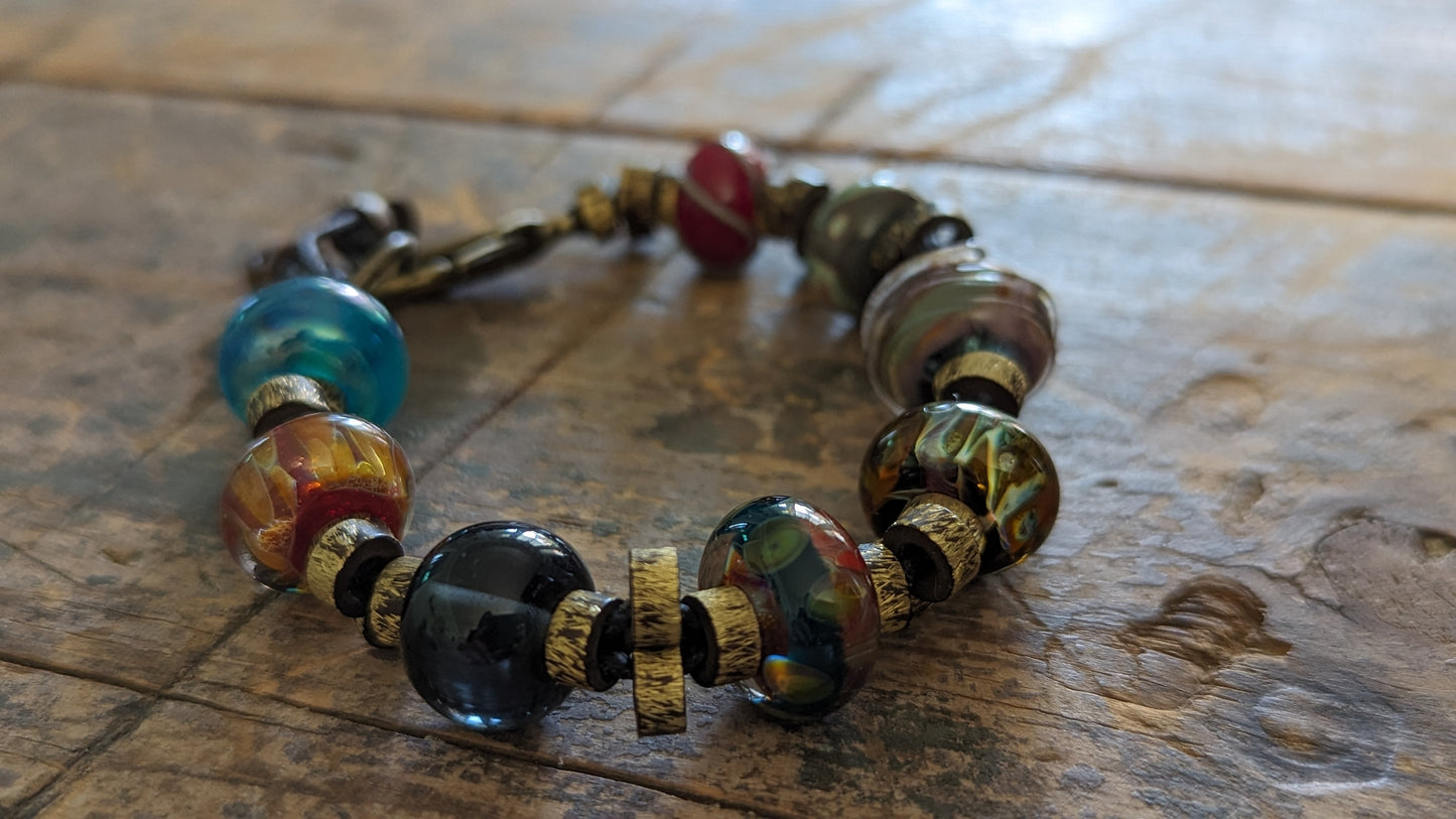 Lampwork Glass and Brass Beaded Bracelet
