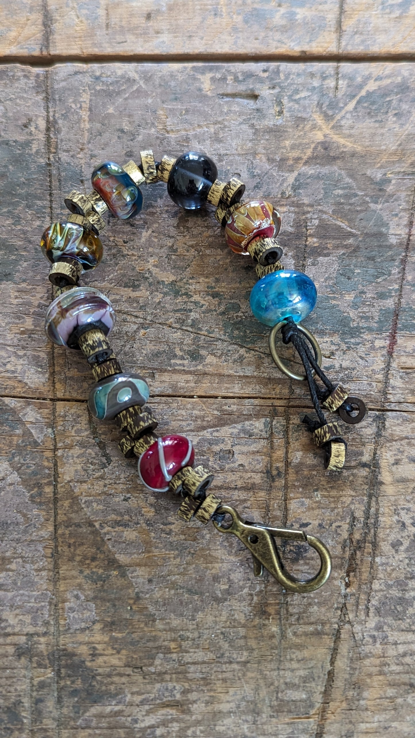 Lampwork Glass and Brass Beaded Bracelet