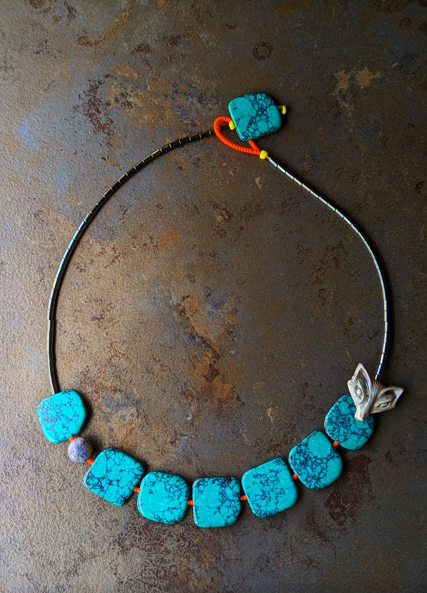 Beaded Necklace with Fox Focal