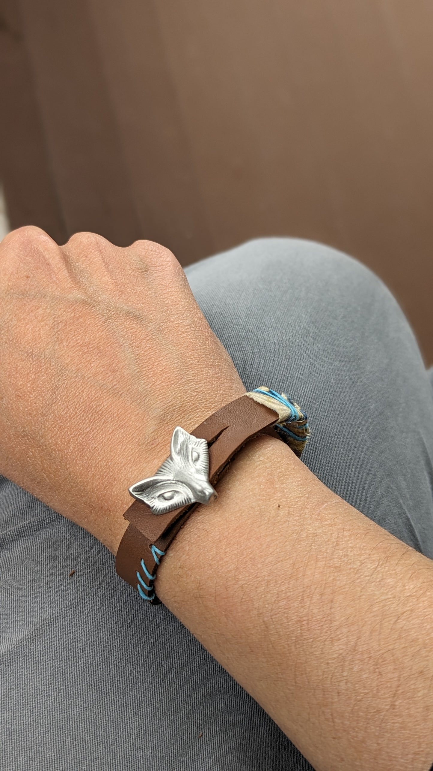 Leather Cuff with Fox Button