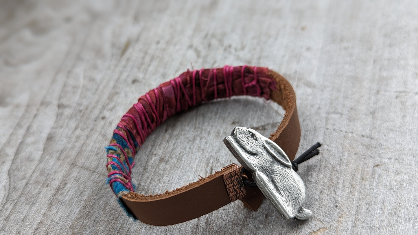 Cuff Bracelet with Rabbit Button