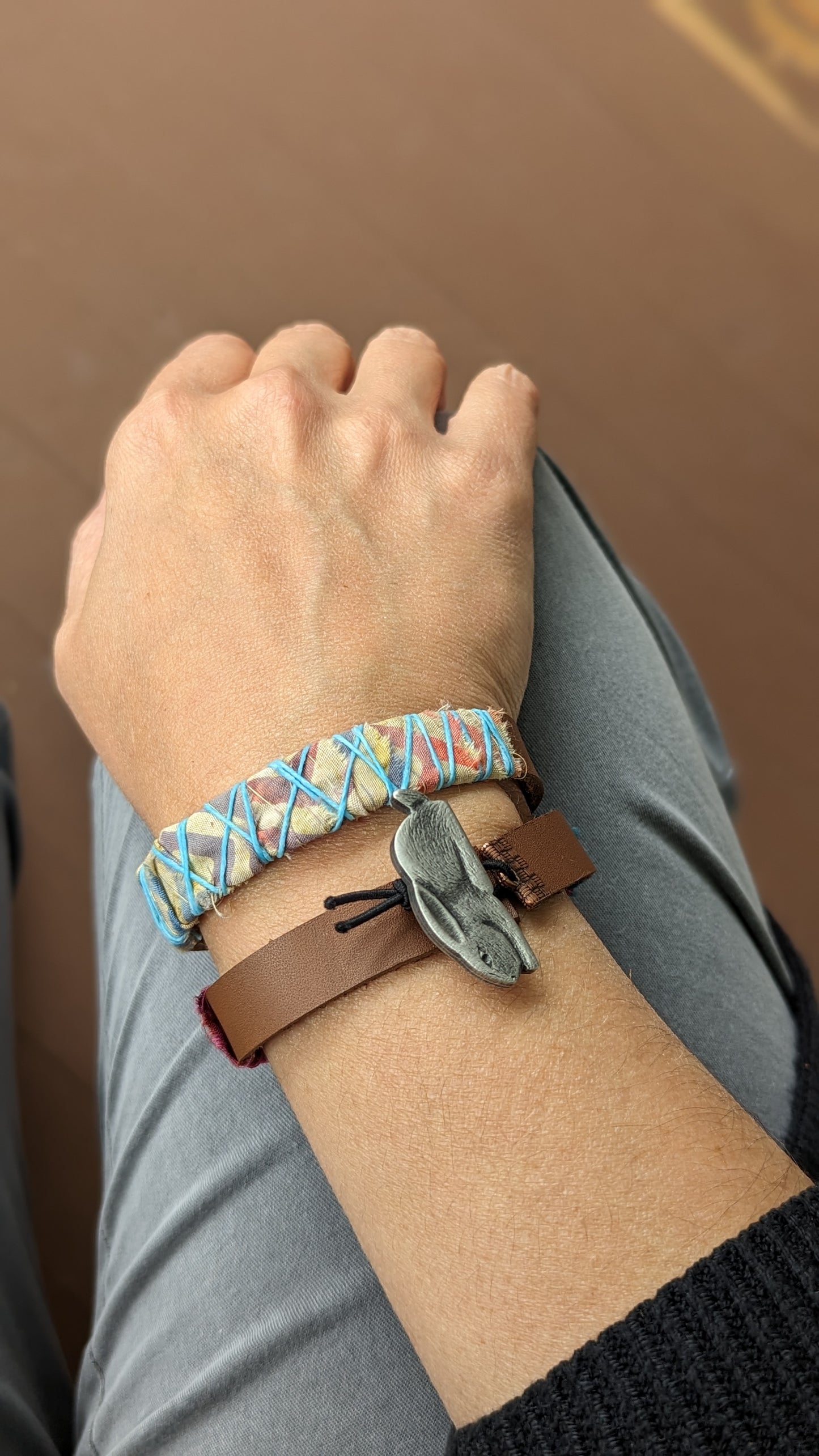Cuff Bracelet with Rabbit Button