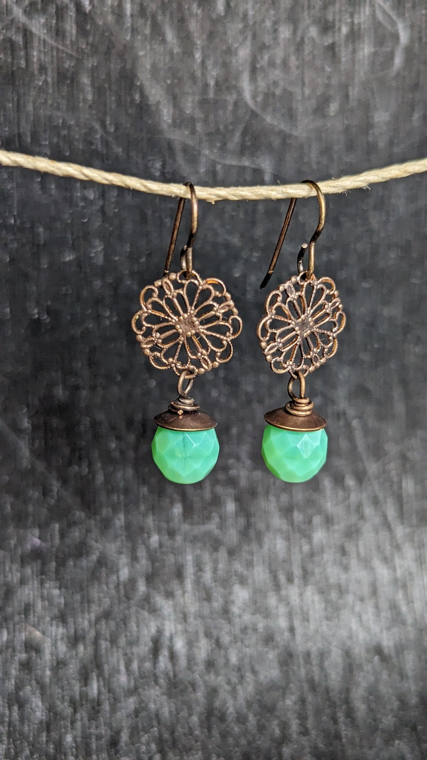 Brass Filigree Earrings with Glass Beads