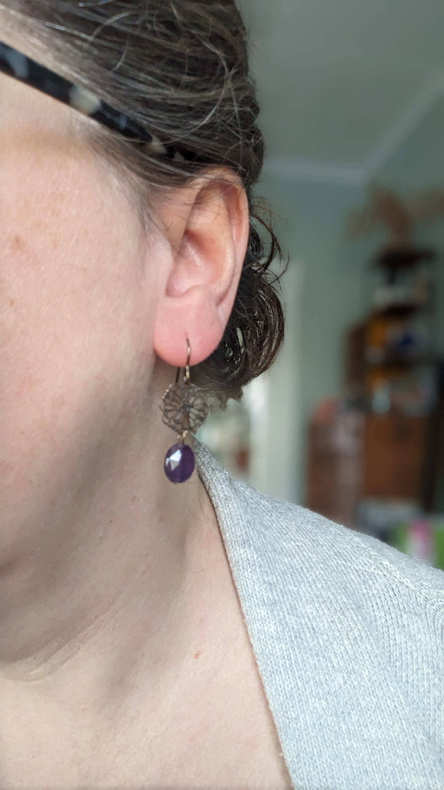 Brass Filigree Earrings with Amethyst Beads