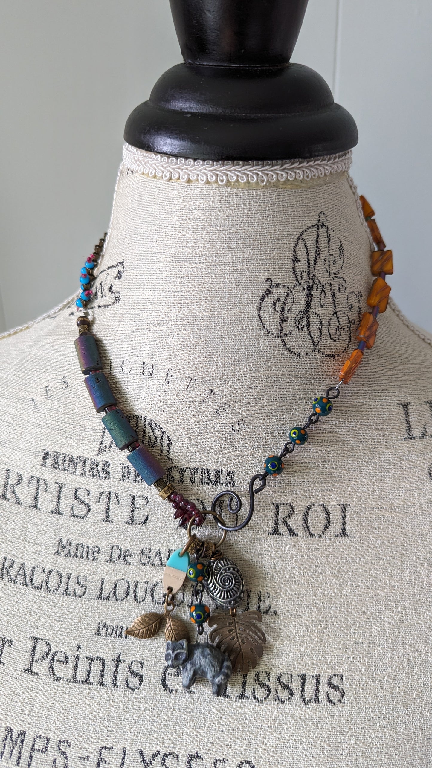 Mixed Media Raccoon TALISMAN Necklace
