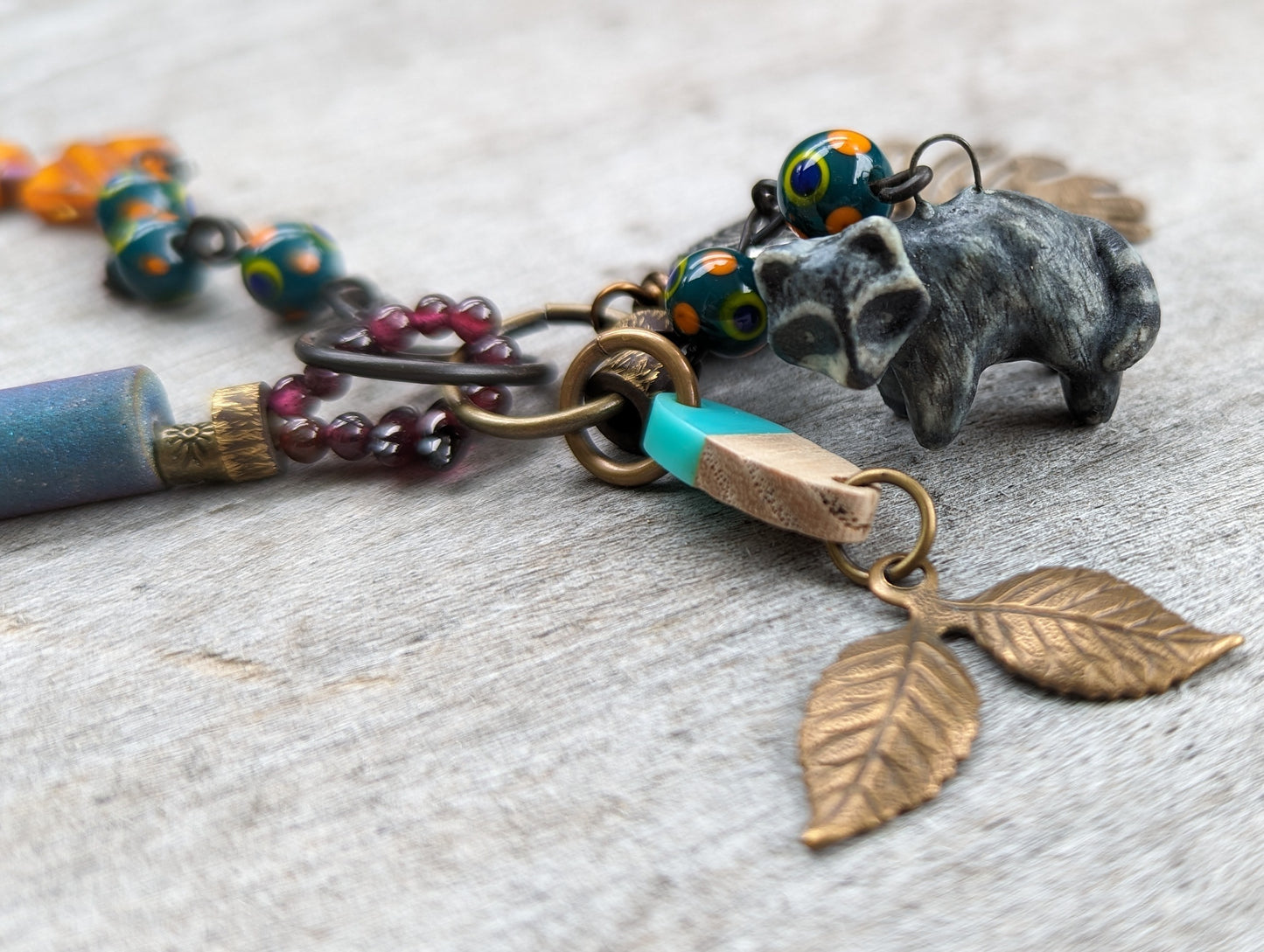 Mixed Media Raccoon TALISMAN Necklace