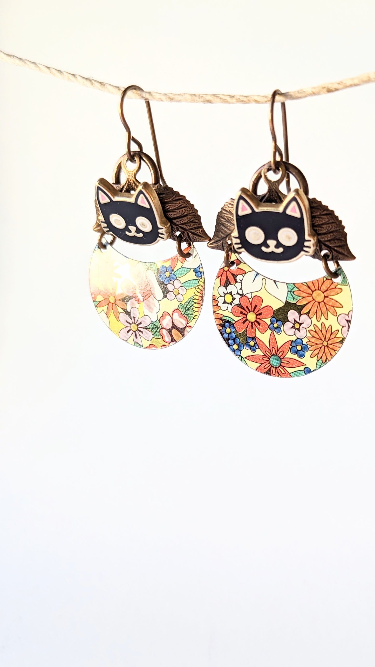 Harbinger Collection Floral Tin and Black Cat earrings