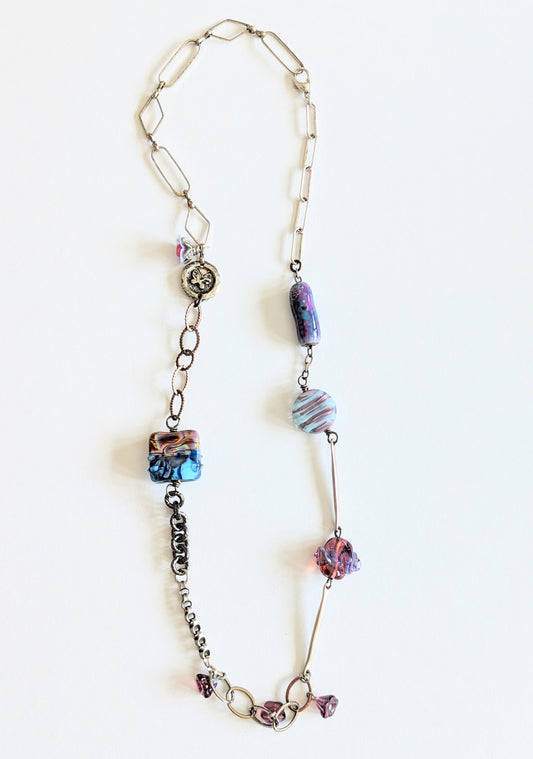 Chains and Glass Mixed Media Necklace
