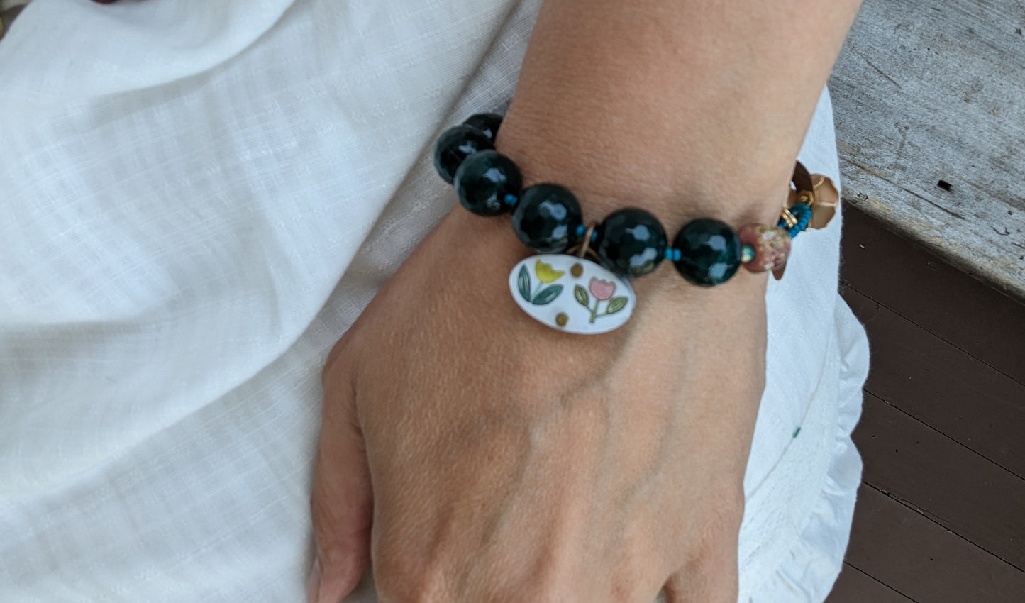 Tulips Beaded Charm Bracelet