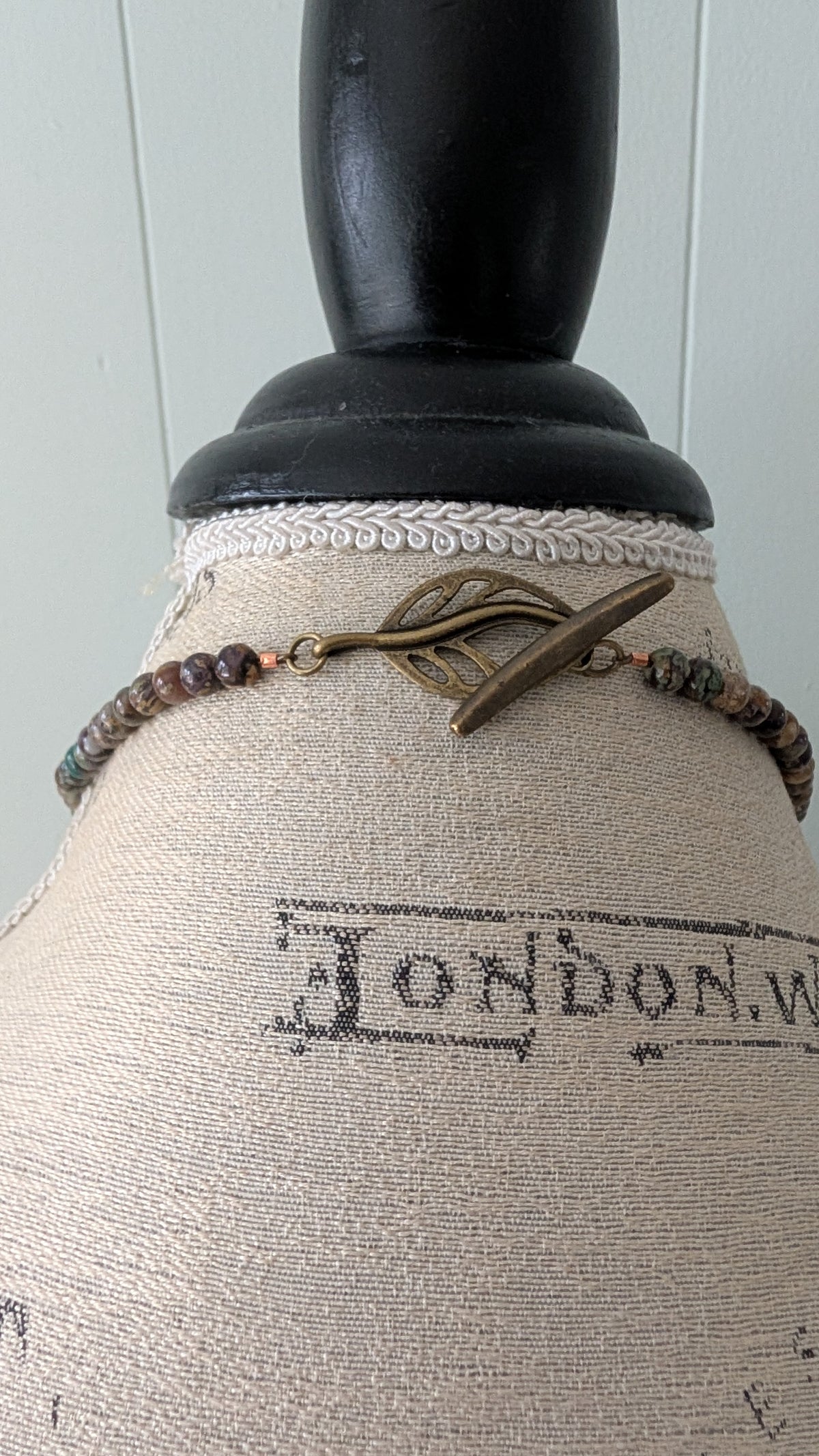 Beaded Stone Necklace with Leaf Clasp