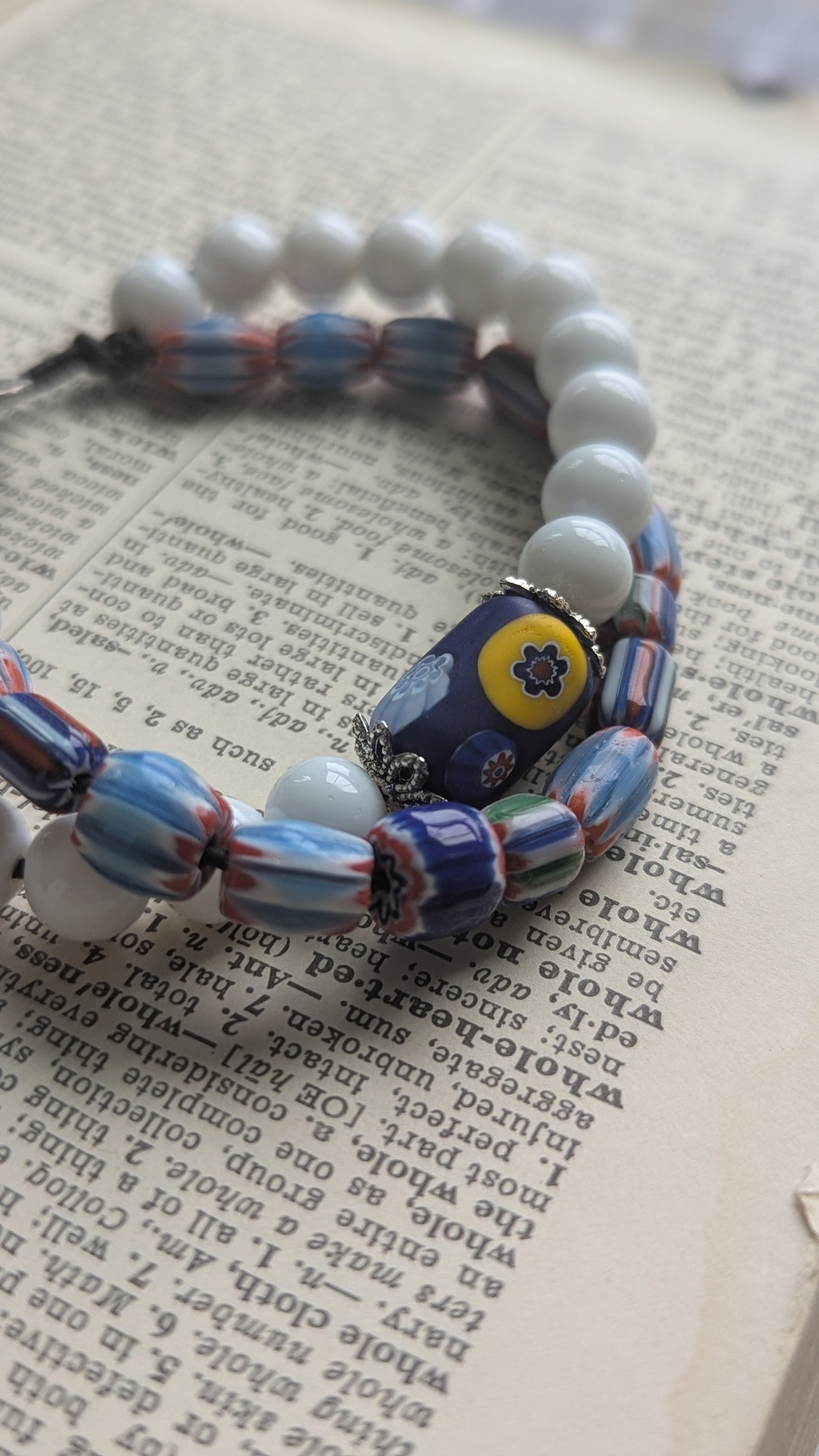 Glass Beaded Double Strand Bracelet with Heart Button