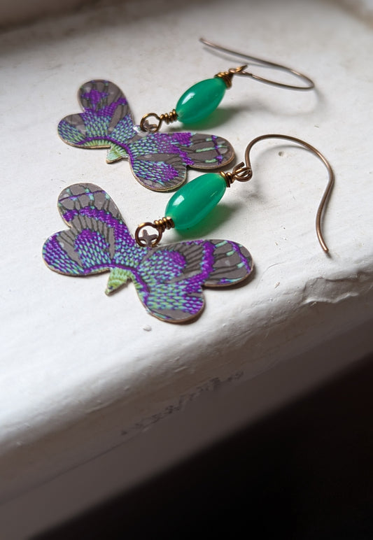 Purple and Green Butterfly Earrings