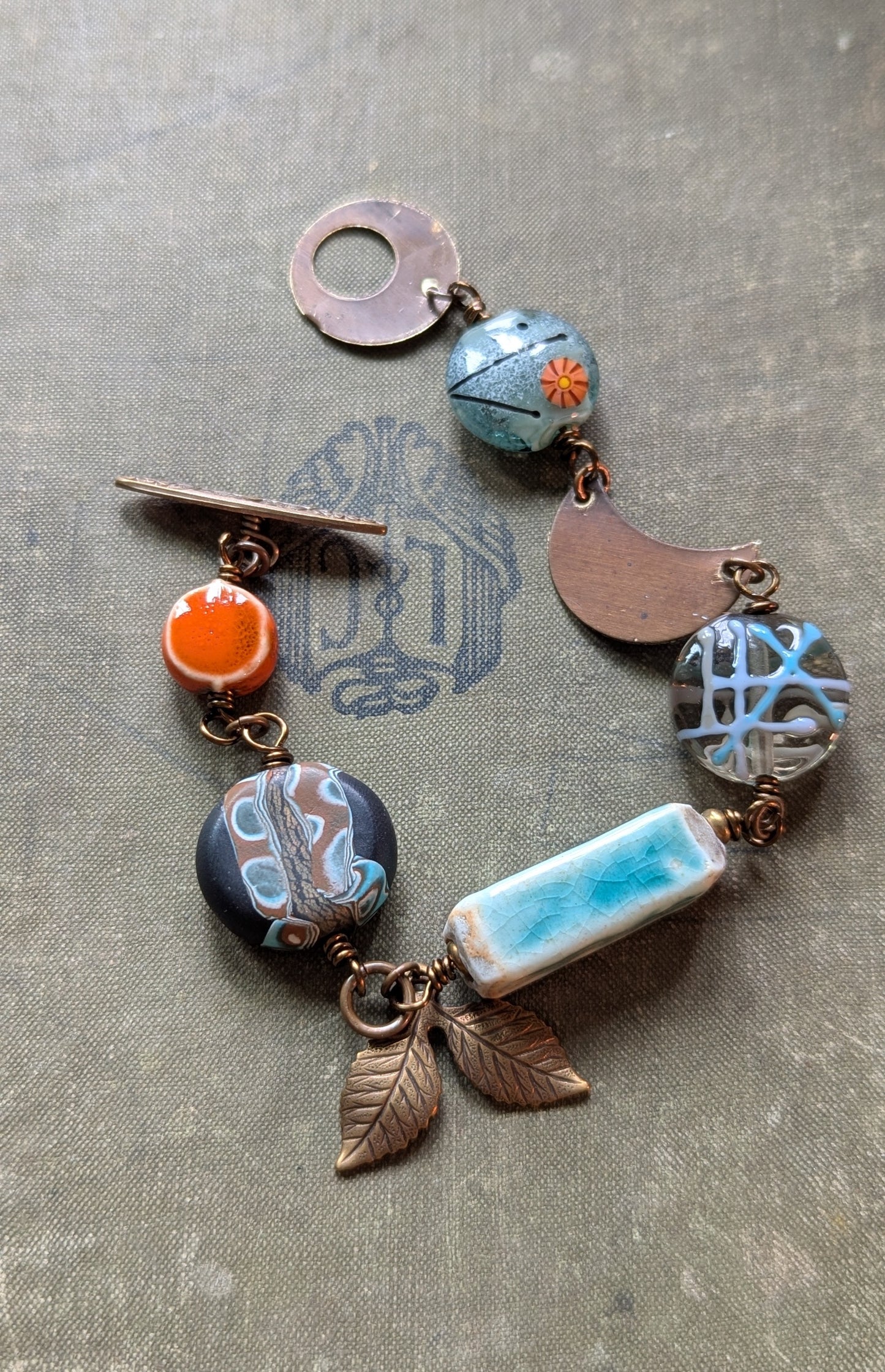 Mixed Media Bracelet with Brass Findings