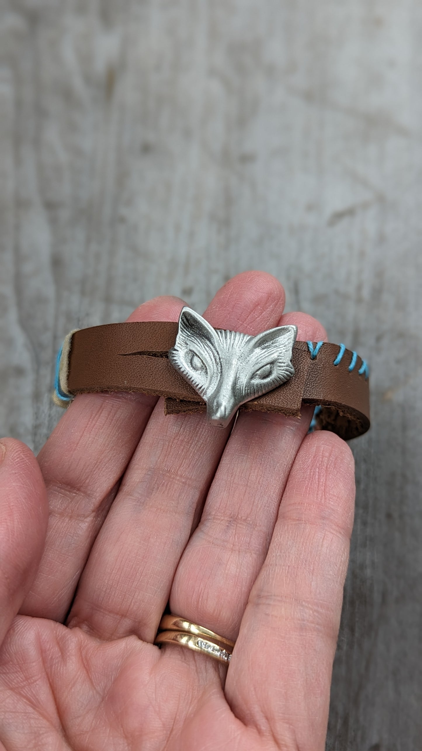 Leather Cuff with Fox Button