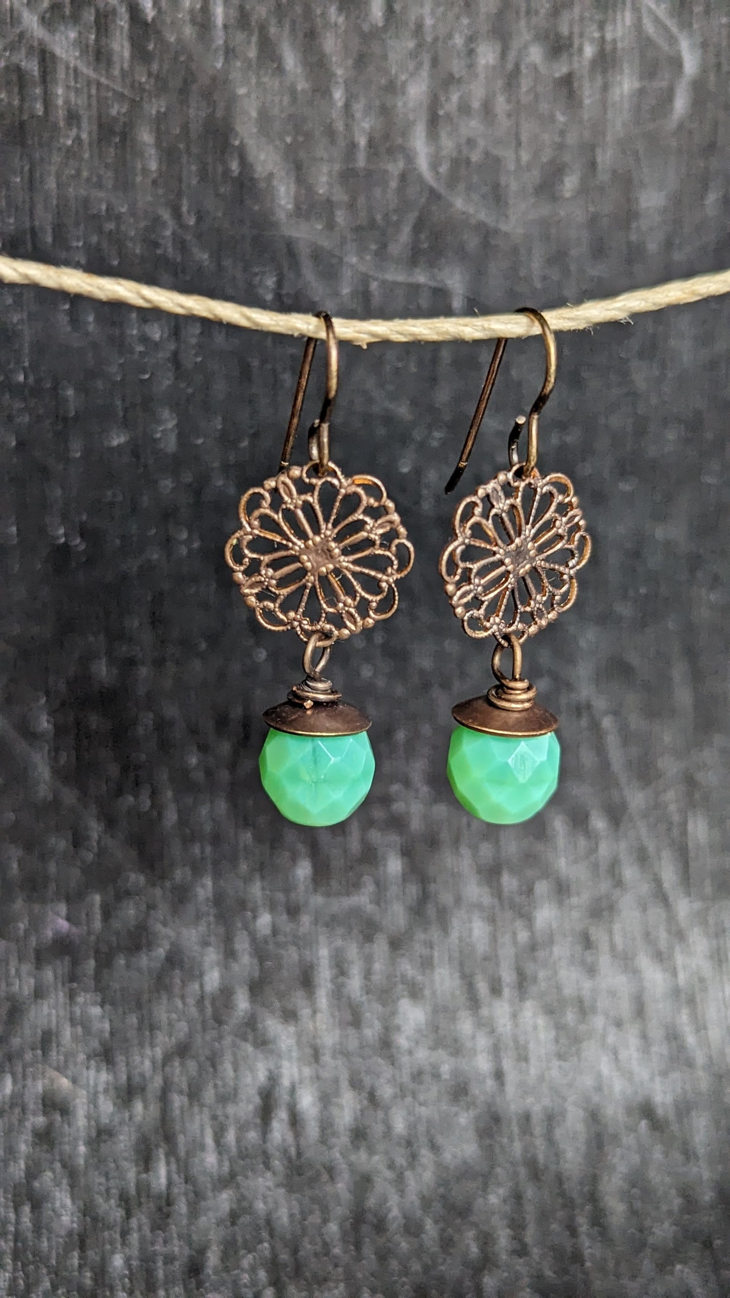Brass Filigree Earrings with Glass Beads