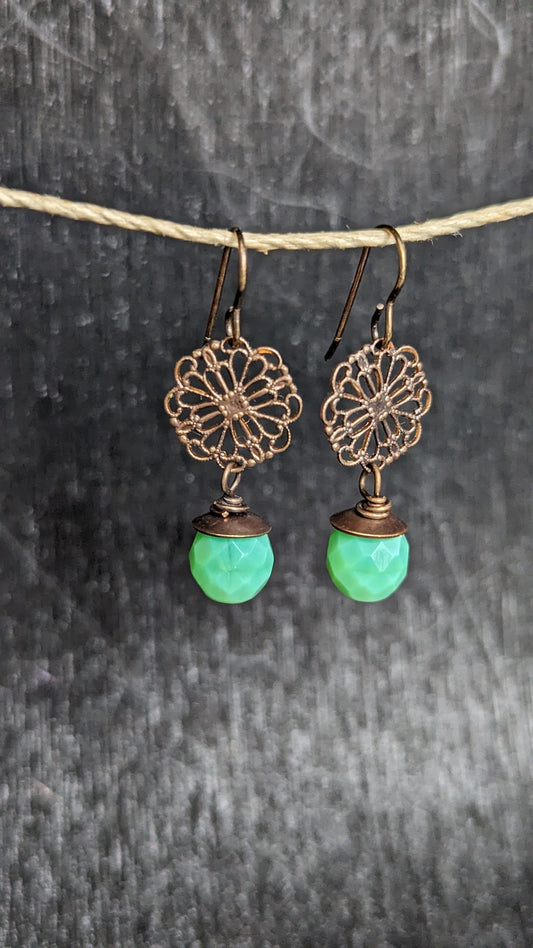 Brass Filigree Earrings with Glass Beads