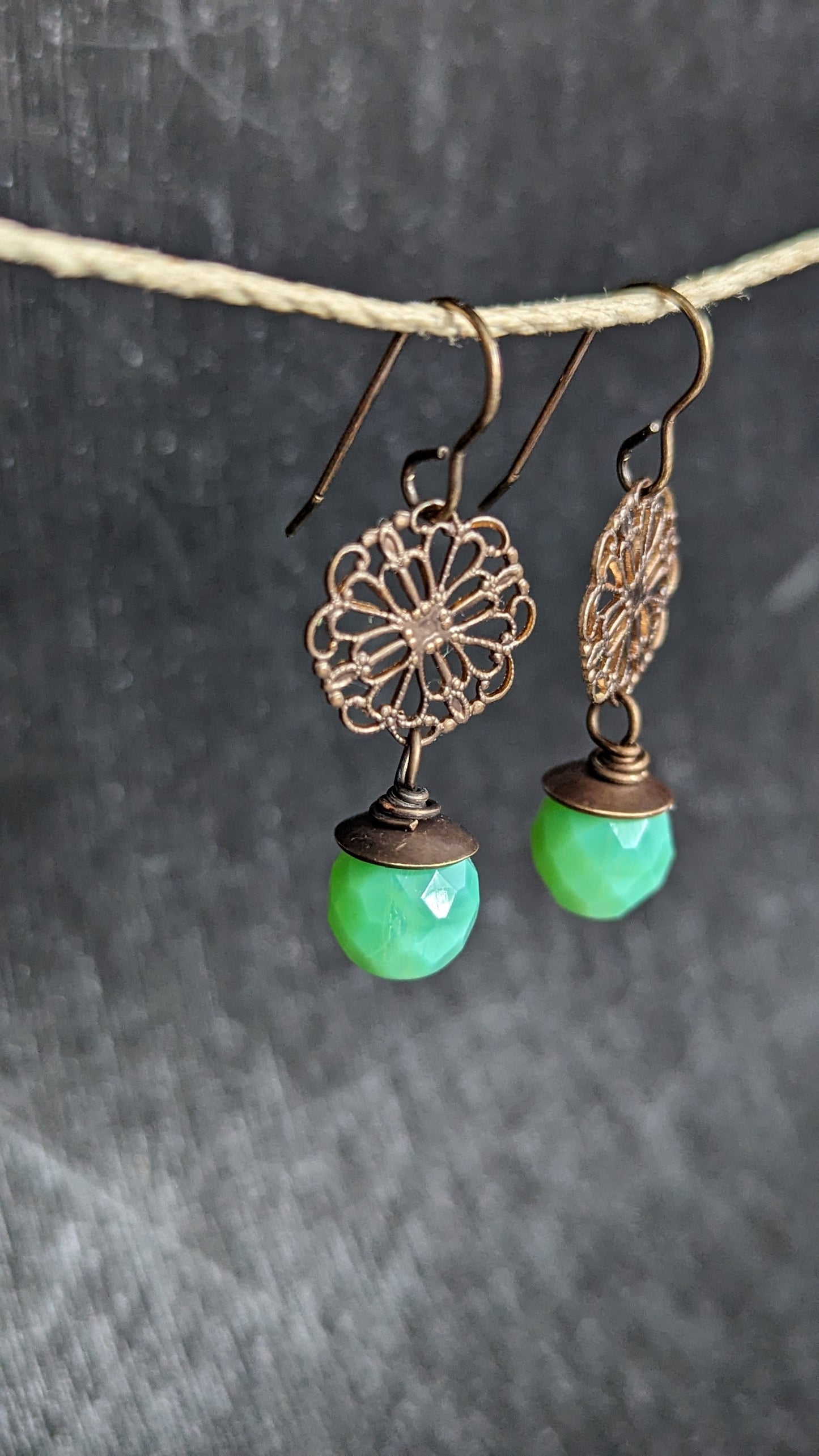 Brass Filigree Earrings with Glass Beads
