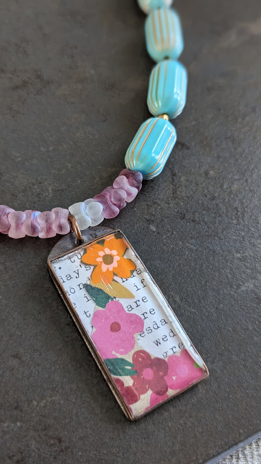 Asymmetrical Beaded Necklace with Jade Scott Pendant