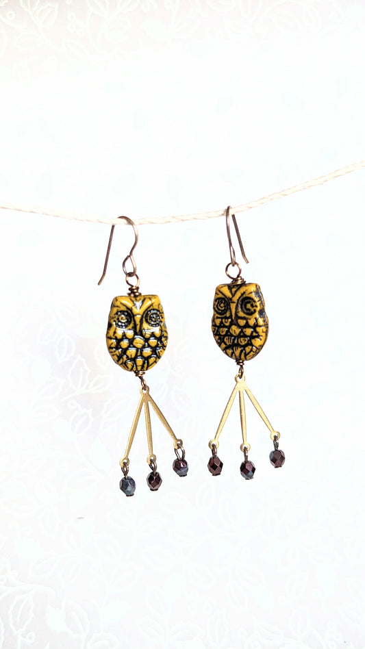 Golden Owl Dangles