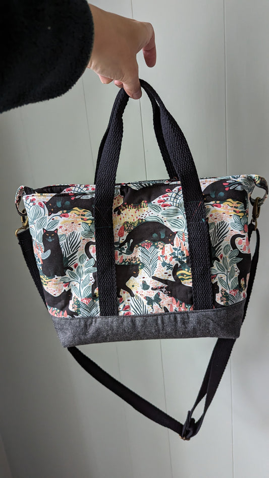 Black Cats and Plants Crossbody Tote