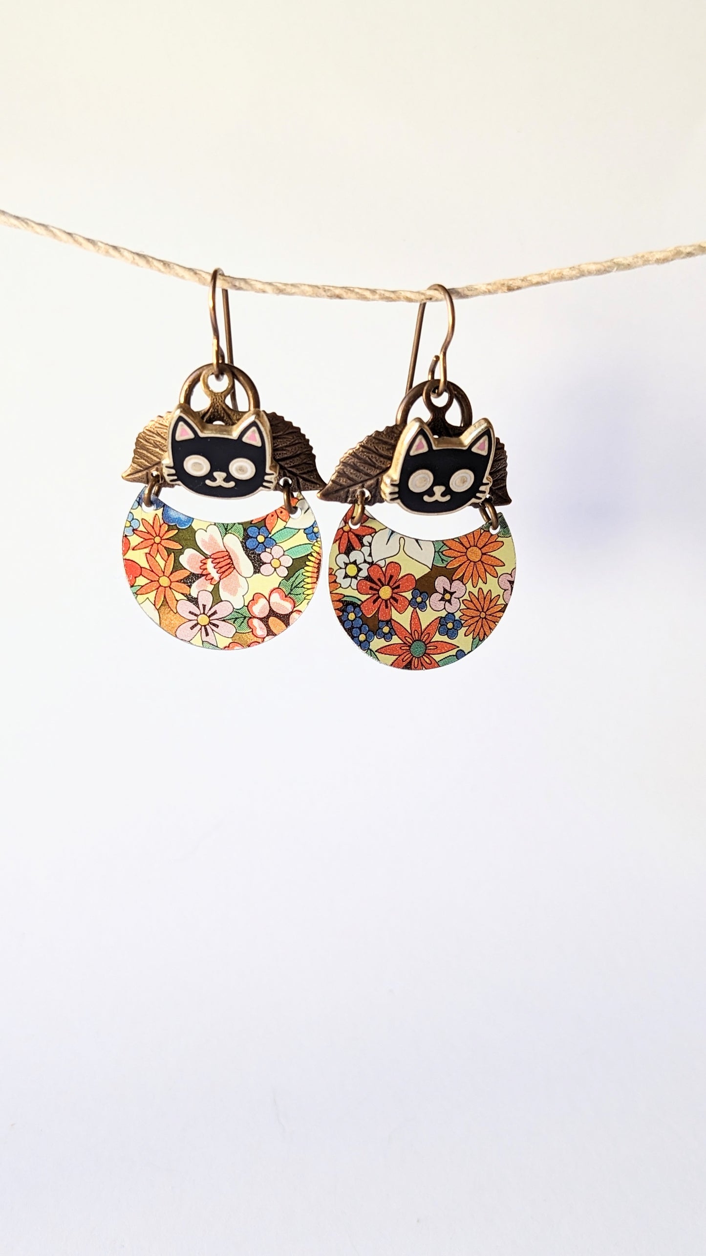 Harbinger Collection Floral Tin and Black Cat earrings