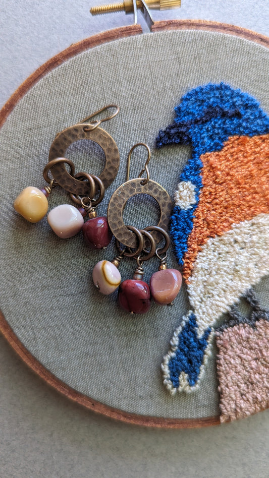 Mookaite and Brass Earrings