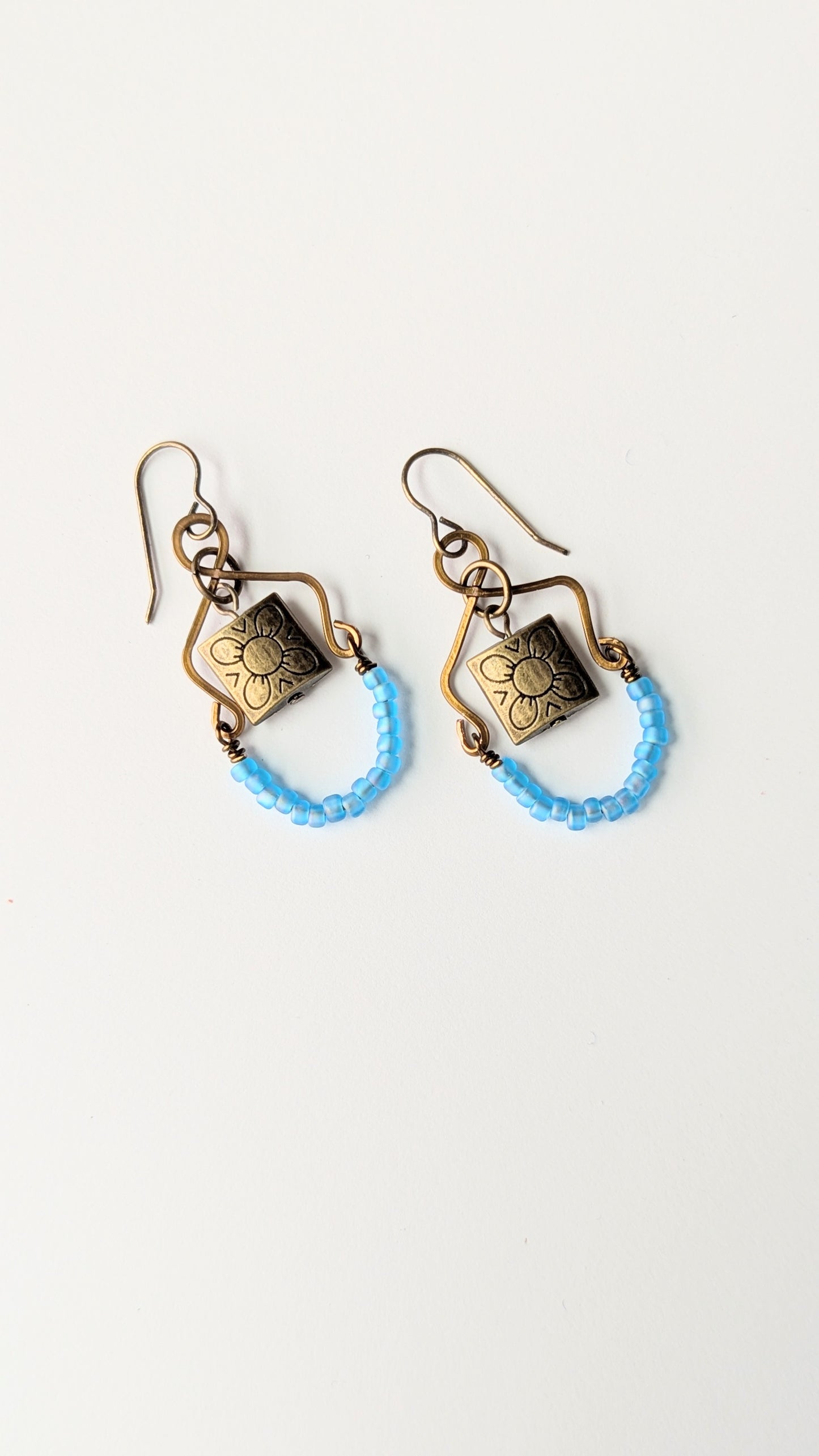 Seed Bead and Hammered Wire Earrings