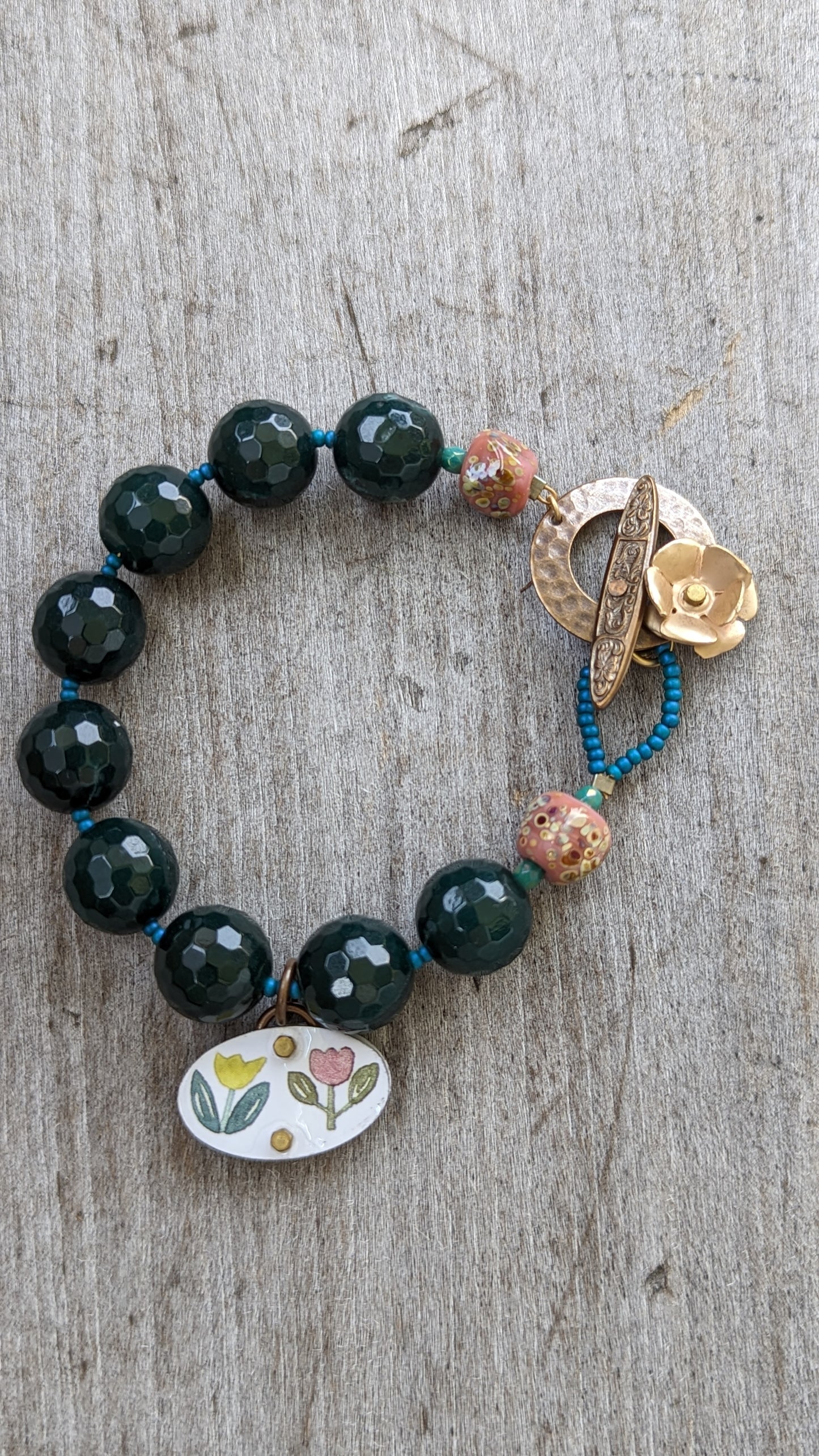 Tulips Beaded Charm Bracelet