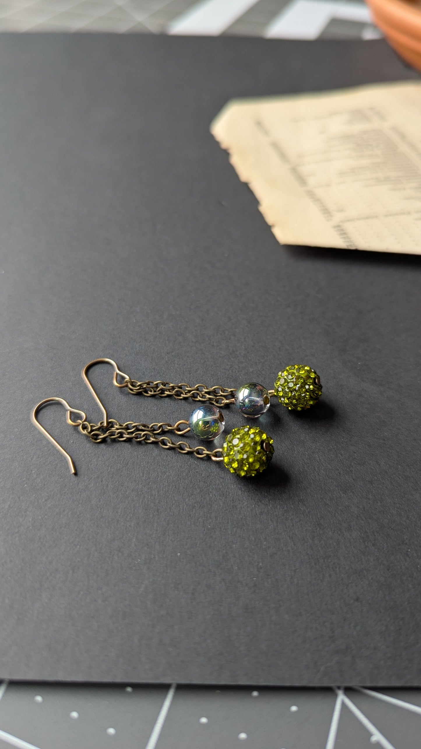 Brass Chain Dangle Earrings with Beads