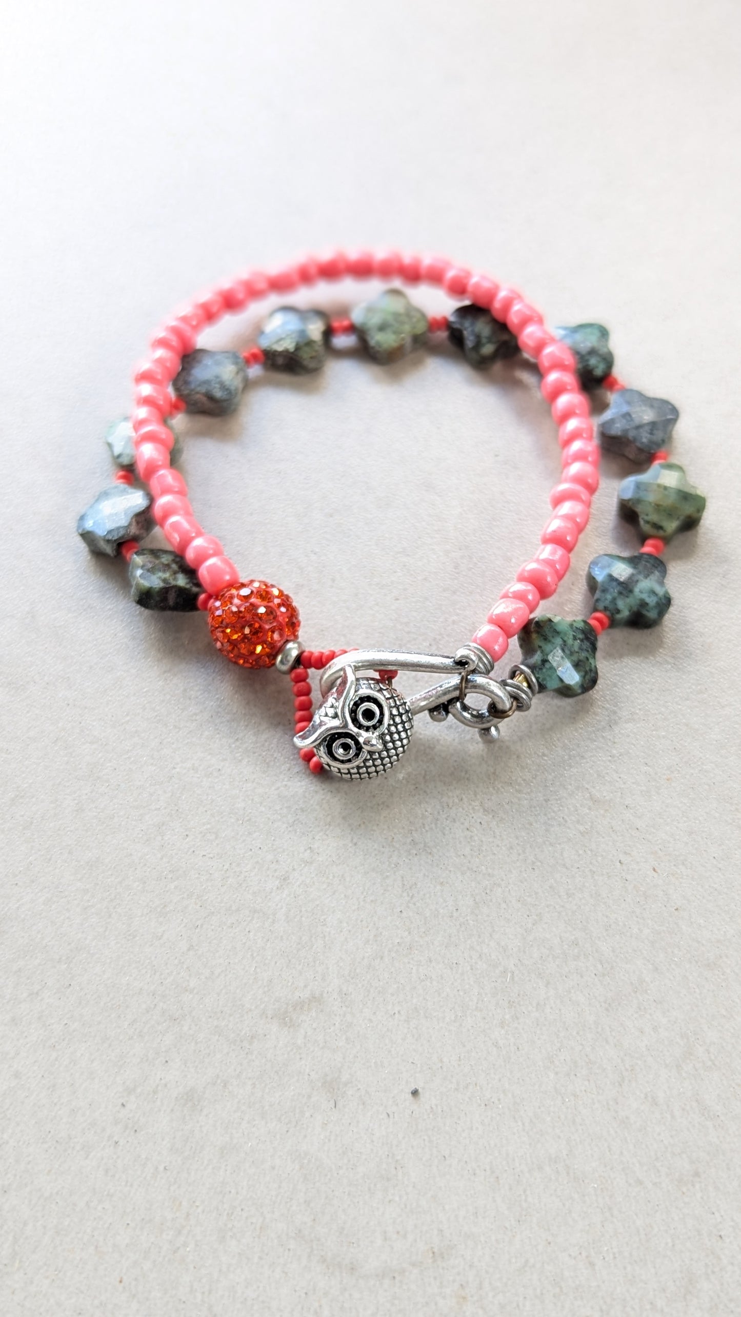 Double Stranded Bracelet with African Turquoise and Glass Seed Beads