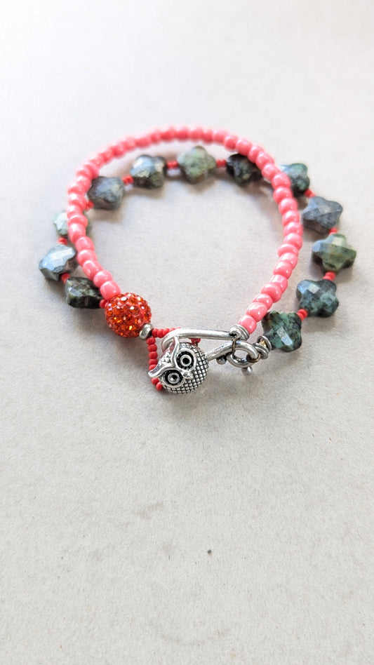 Double Stranded Bracelet with African Turquoise and Glass Seed Beads