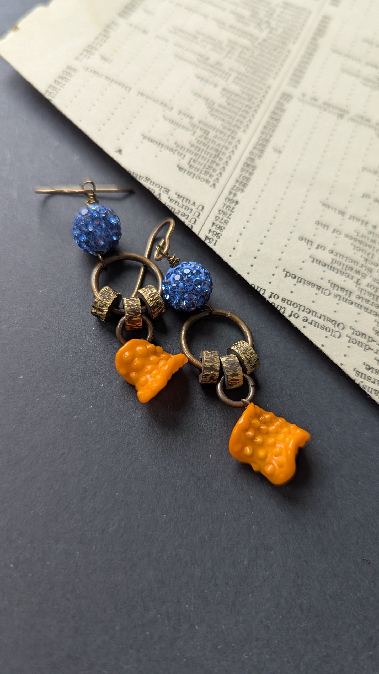 Blue Sparkle and Orange Dangles