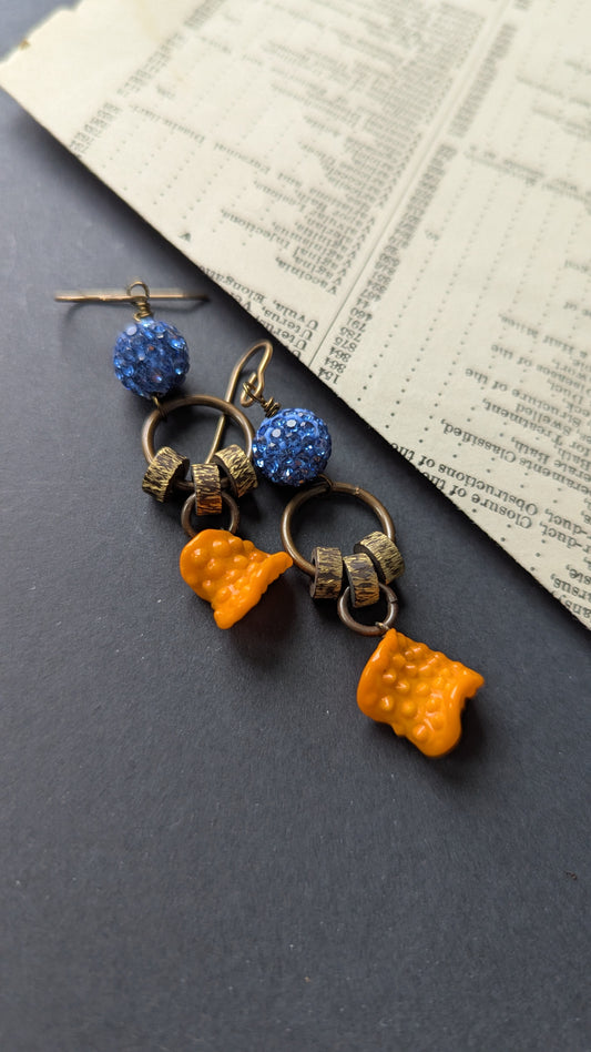 Blue Sparkle and Orange Dangles
