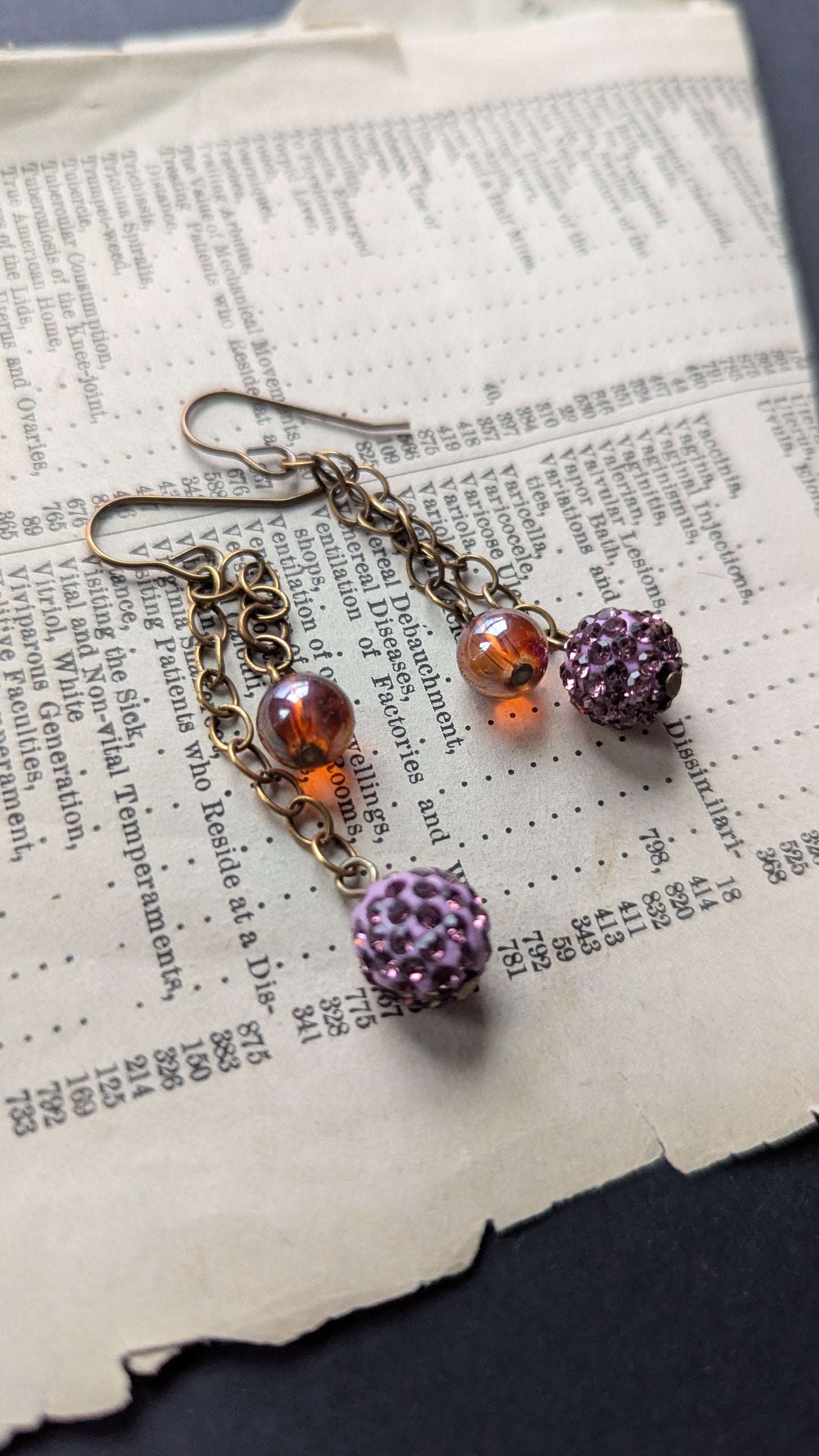 Brass Chain Dangle Earrings with Beads