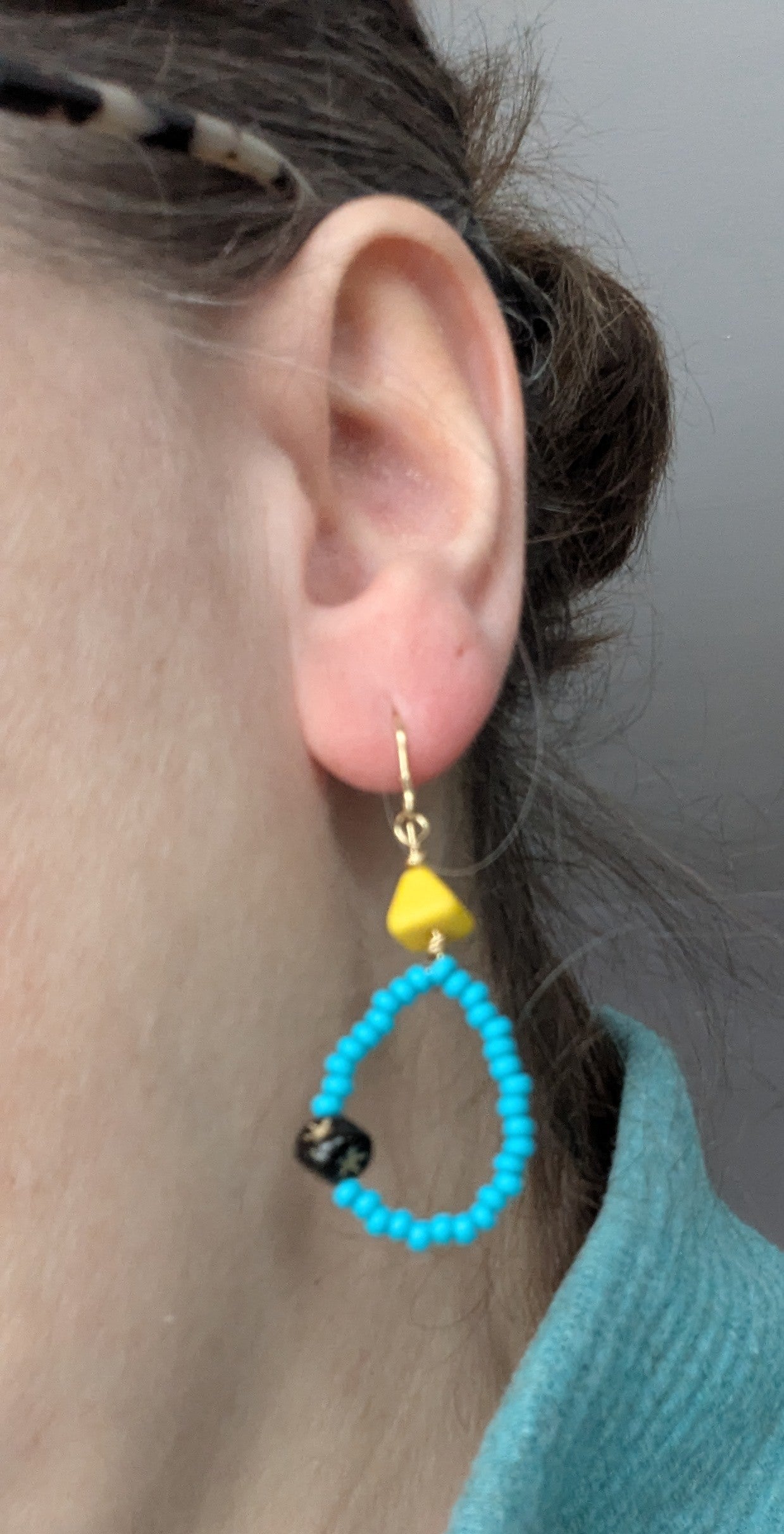 Seed Bead Hoops with Vintage Glass Triangles Earrings