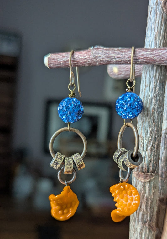 Blue Sparkle and Orange Dangles