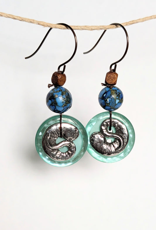Layered Button Earrings- Salamanders