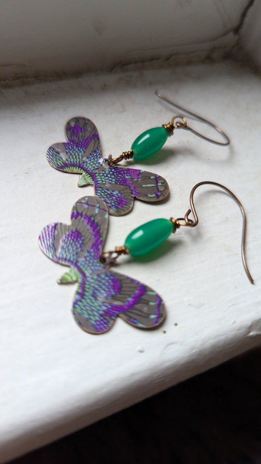 Purple and Green Butterfly Earrings