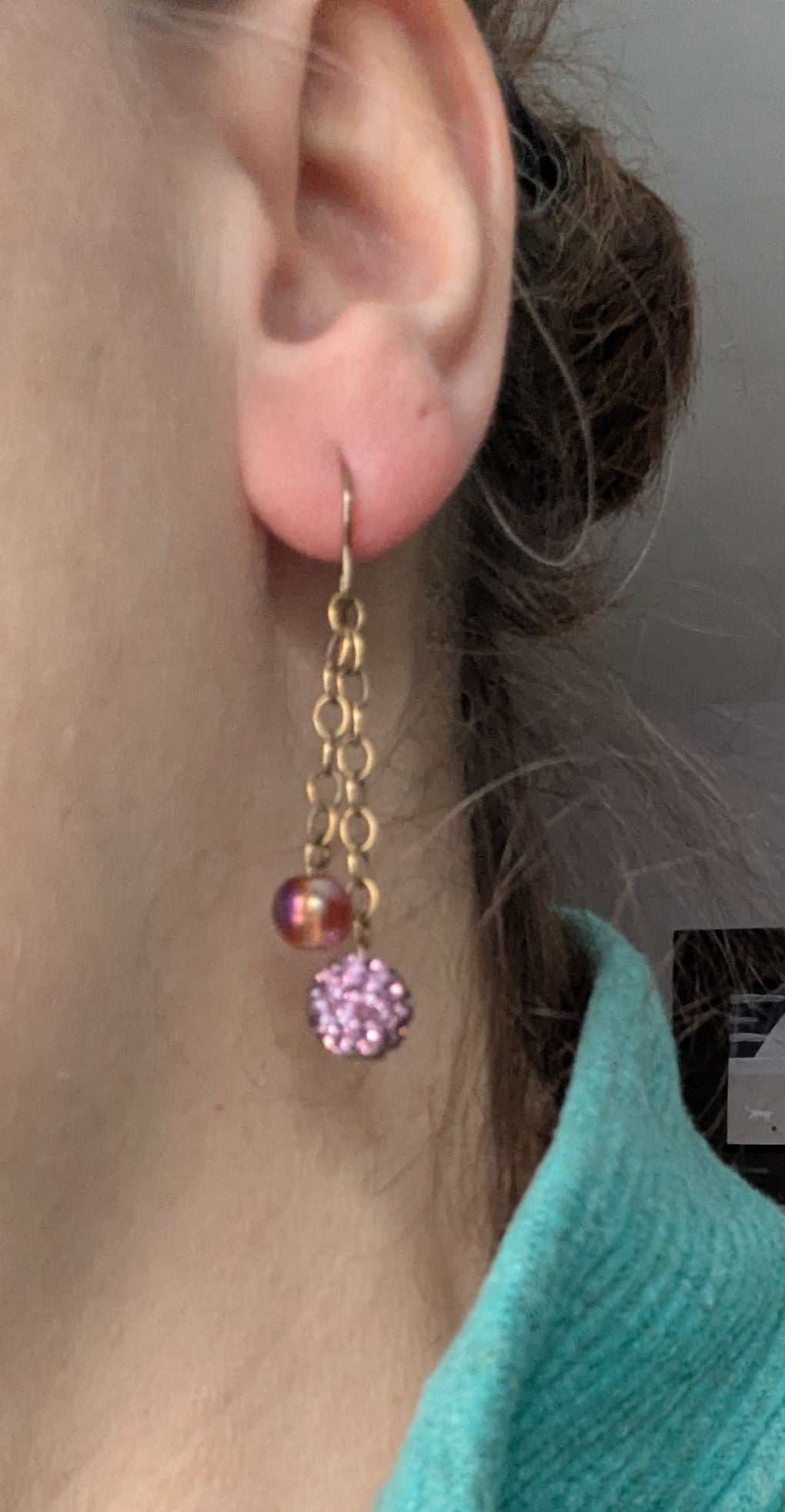 Brass Chain Dangle Earrings with Beads