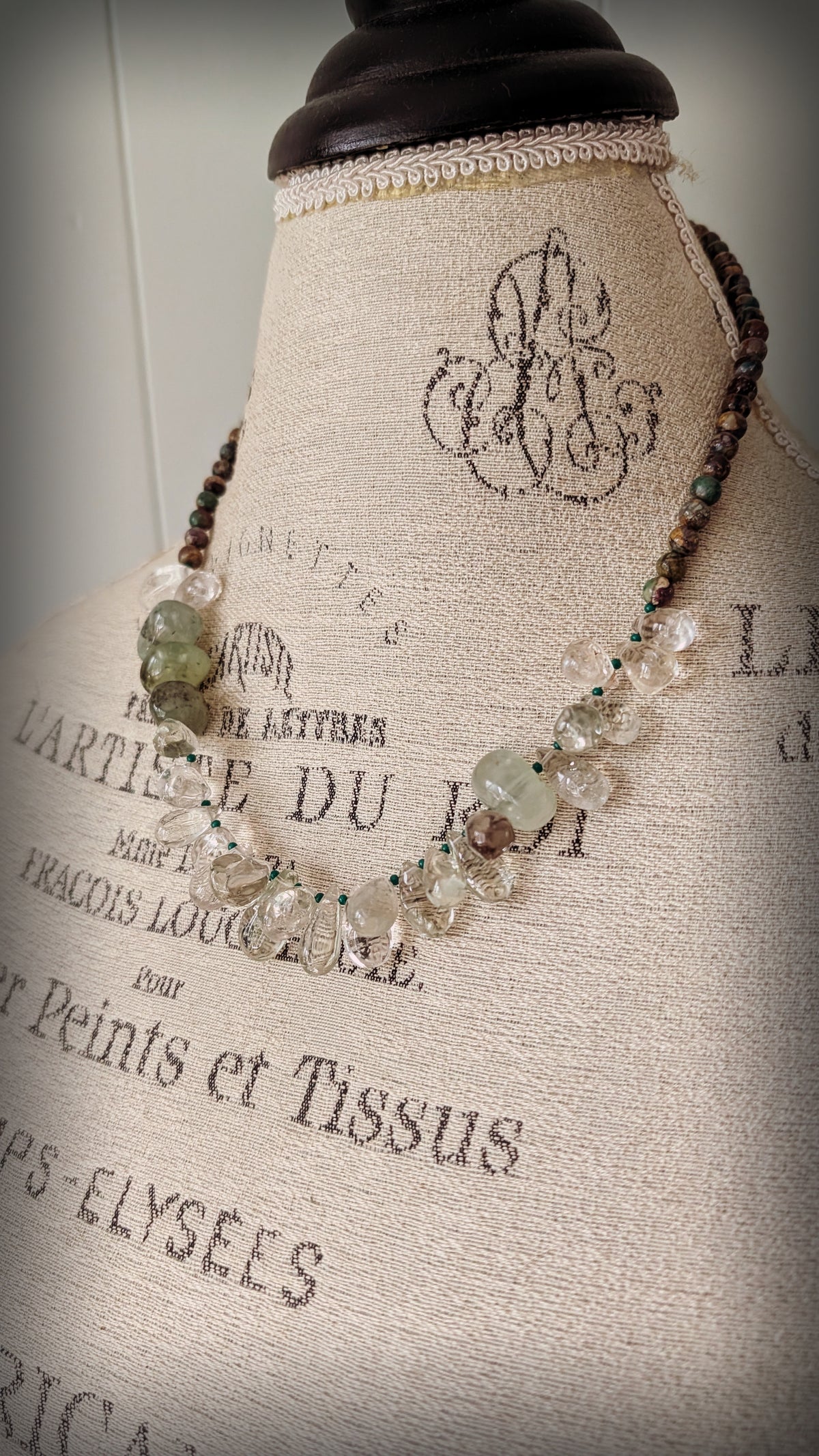 Beaded Stone Necklace with Leaf Clasp