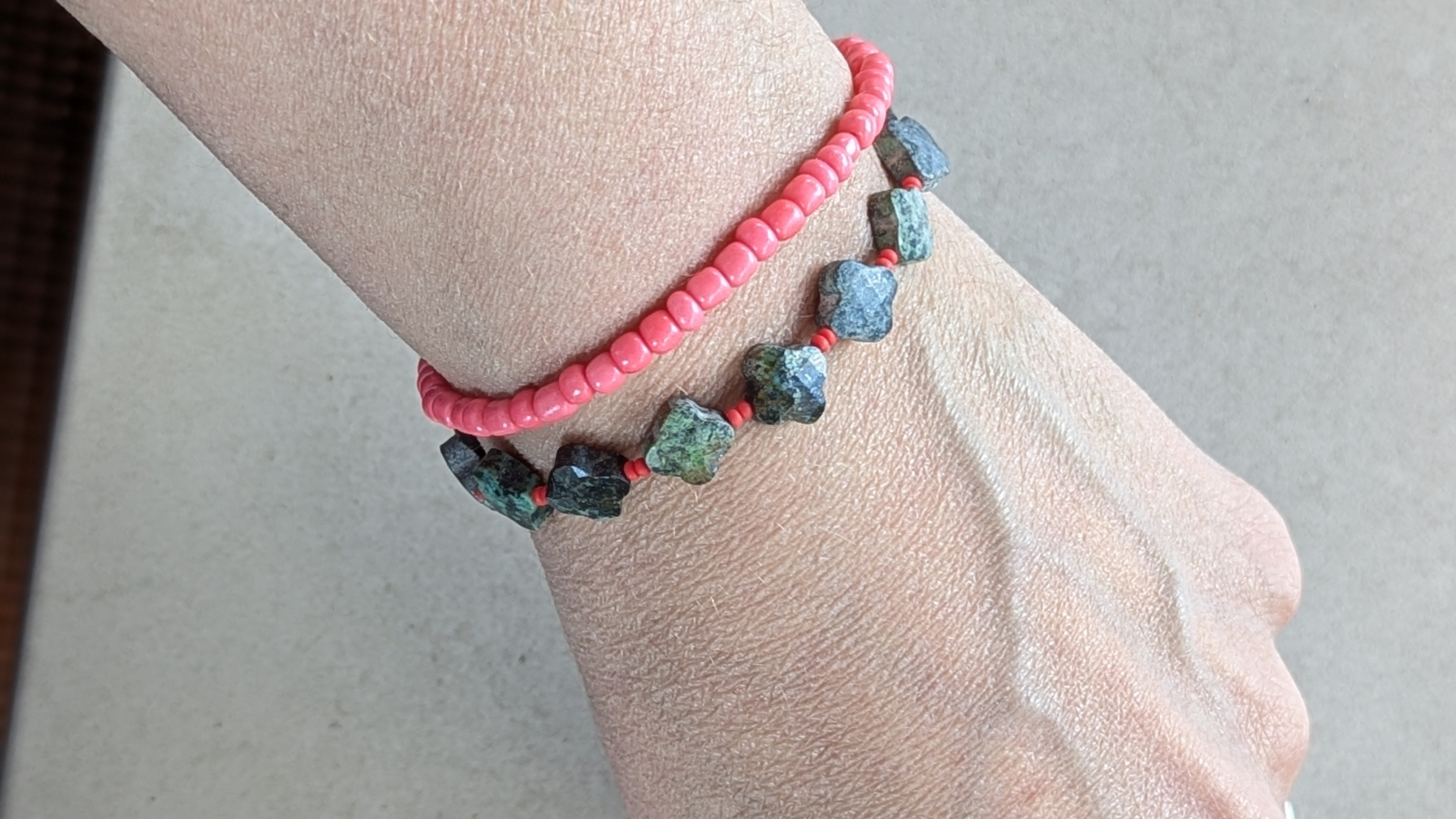 Double Stranded Bracelet with African Turquoise and Glass Seed