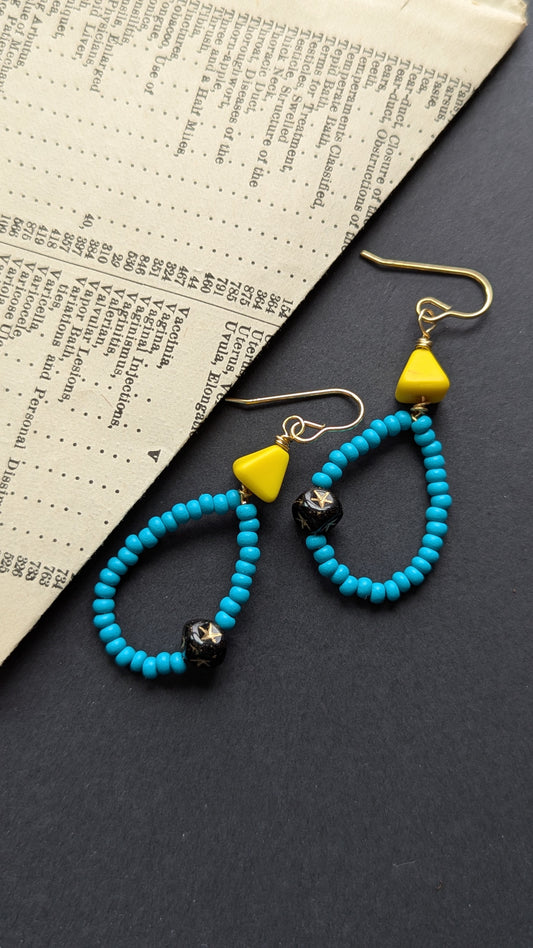 Seed Bead Hoops with Vintage Glass Triangles Earrings