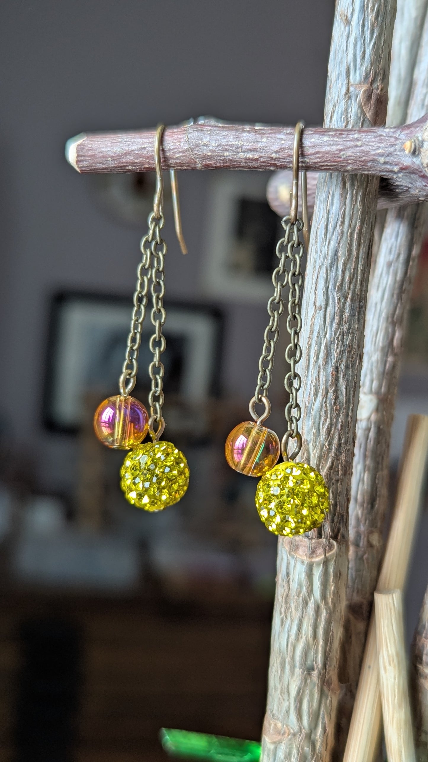 Brass Chain Dangle Earrings with Beads