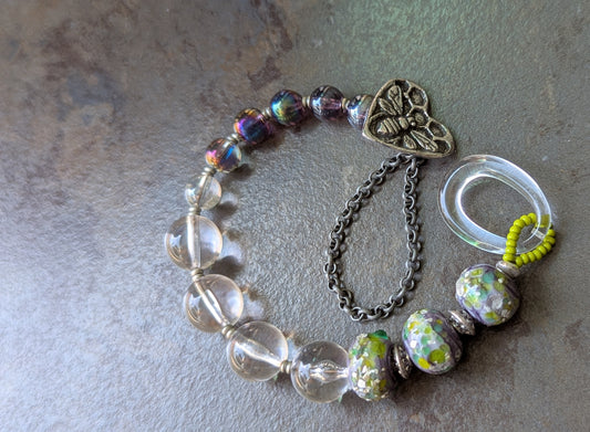 Beaded Bracelet with Bee Button